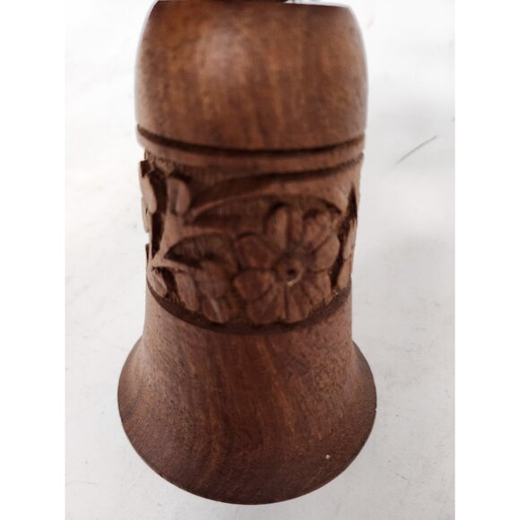 Vintage S.S. Sarna India Wood Floral Design Bell Treble Clef Handle Hand Carved - Picture 4 of 8